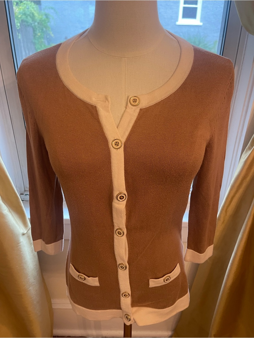 Banana Republic Camel and Cream Button-Front Cardigan